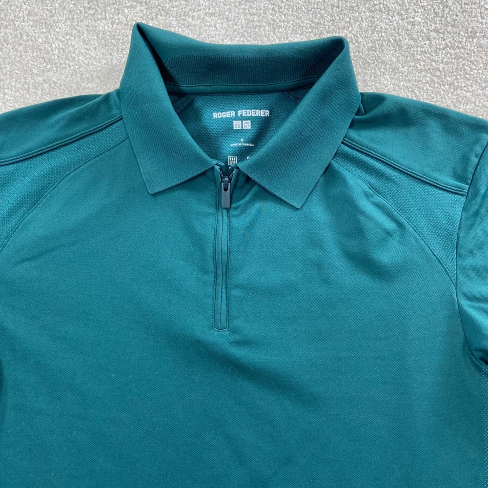 Uniqlo Roger Federer Polo Shirt Mens S Green Dry-EX 1/4 Zip Tennis Top 482306